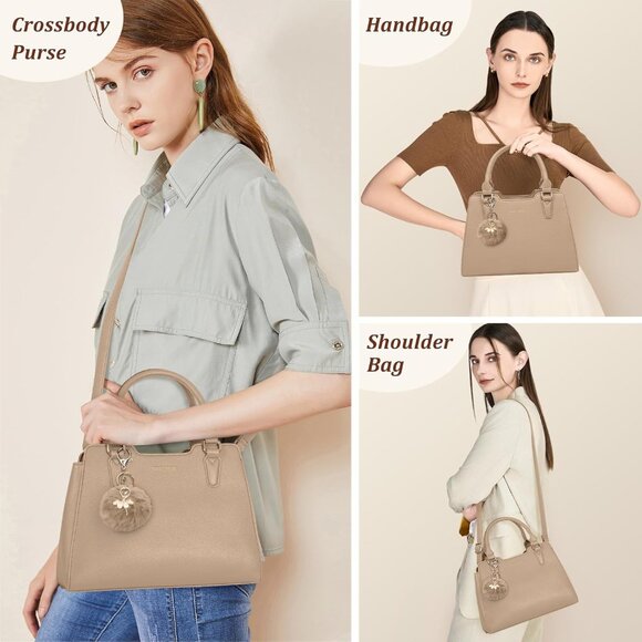 Women Khaki PU leather Top-Handle Waterproof Anti Theft Leather Handbag - Picture 4 of 7